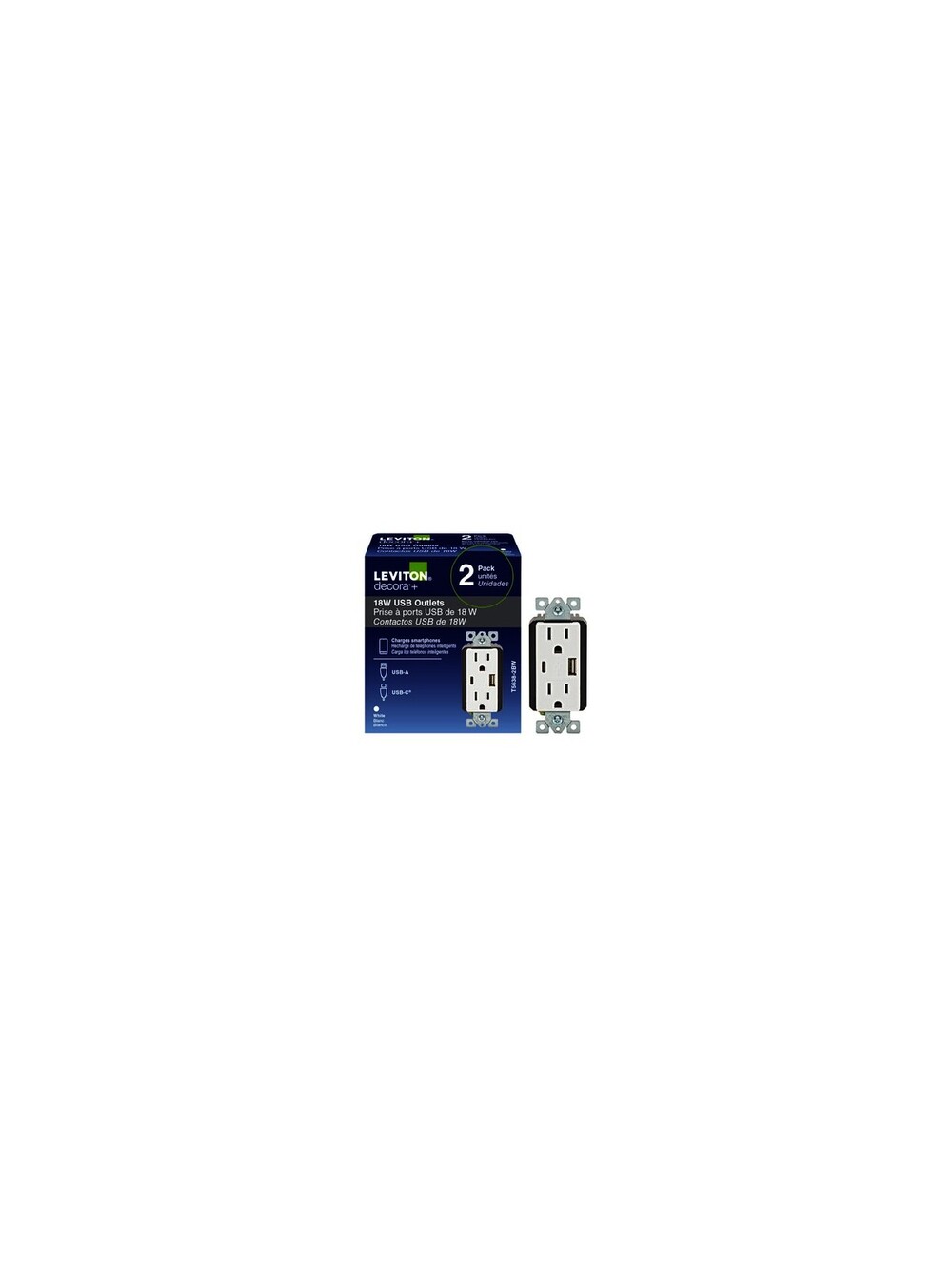 Leviton Decora USB-A / USB-C 18W Receptacle White
